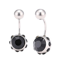 Load image into Gallery viewer, Bauchnabelpiercing silberfarben zwei Kugeln Steine schwarz Rand kleine Steine Edelstahl - chic - net.de
