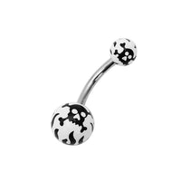 Load image into Gallery viewer, Bauchnabelpiercing Totenkopf Flammen Pirat Bioflex 2 Kugeln Bananenpiercing Edelstahl nickelfrei - chic - net.de
