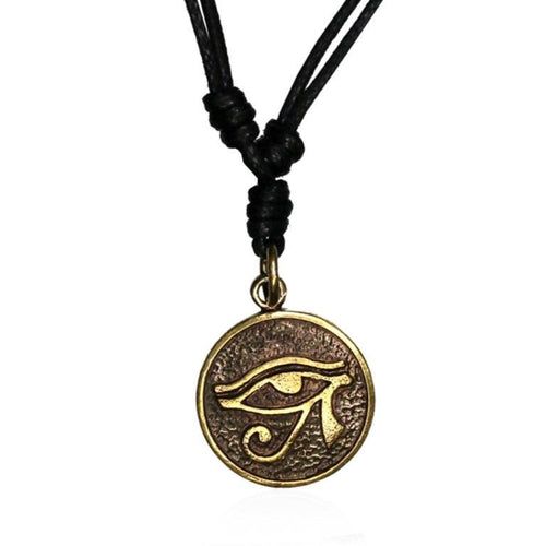 Baumwolle Kette schwarz Anhänger rund Ägyptische Pharaonen Brass antik golden - chic - net.de