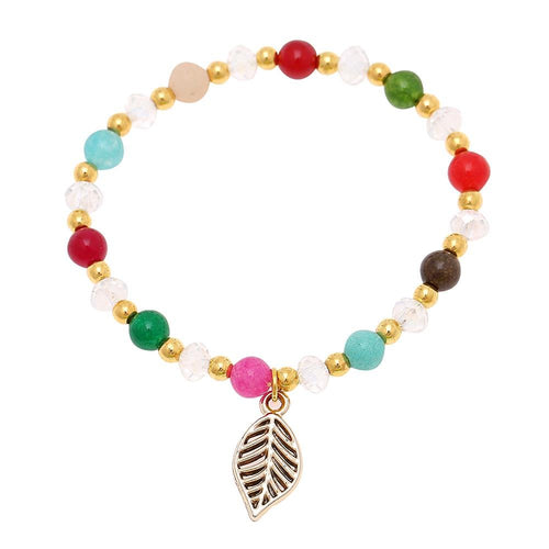 Brass Armband golden Stein bunt Perlen Kristalle Blatt Charm verstellbar facettiert - chic - net.de