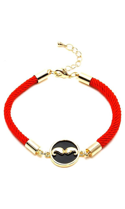 Brass Armband Kreis Schnurrbart Schnur rot gold schwarz Emaille nickelfrei Karabiner verstellbar - chic - net.de