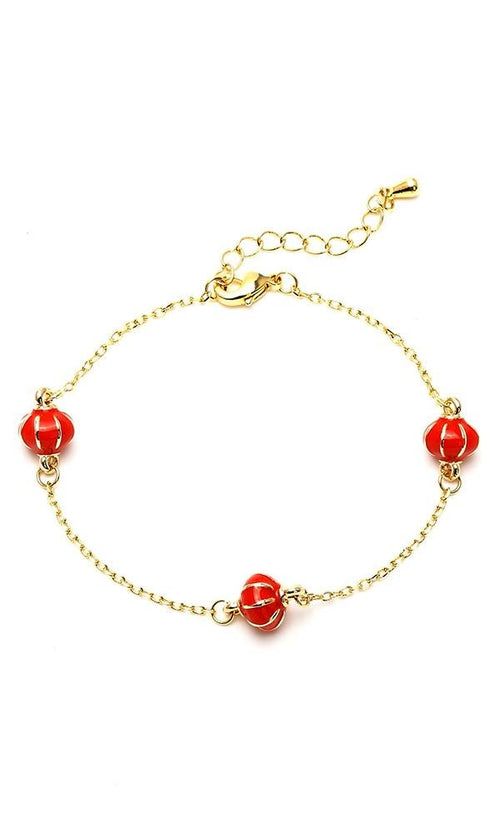 Brass Armband Lampignons rot gold Asien 17 - 21 cm Emaille nickelfrei Karabiner verstellbar - chic - net.de