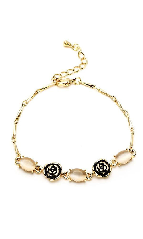 Brass Armband Rosen Katzenauge weiß gold 17 - 21 cm filigran nickelfrei Karabiner verstellbar - chic - net.de