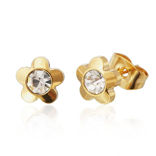 Brass Blume Ohrstecker gold Glaskristall facettiert 8 mm rund weiß - chic - net.de