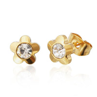 Load image into Gallery viewer, Brass Blume Ohrstecker gold Glaskristall facettiert 8 mm rund weiß - chic - net.de
