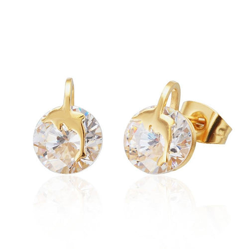 Brass Delfin Ohrstecker gold Glaskristall facettiert 8 mm rund nickelfrei weiß - chic - net.de