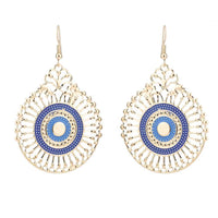 Load image into Gallery viewer, Brass golden blaue Ohrringe Emaille filigran Tropfen Rad Ohrhänger 5 cm - chic - net.de
