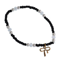 Load image into Gallery viewer, Brass golden schwarz weiß Perlen Kristalle Schleife Charm Armband verstellbar - chic - net.de

