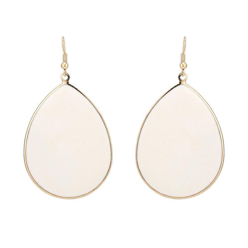 Brass golden weiße Ohrringe Emaille dicke Tropfen Ohrhänger 5 cm - chic - net.de