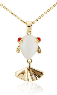 Load image into Gallery viewer, Brass Kette Fisch Asia Koi nickelfrei Katzenauge weiß Glaskristall rot gold 38 cm - chic - net.de
