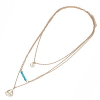 Cargar imagen en el visor de la galería, Brass Kette goldfarben dreiteilig Anker Segelschiff Steine türkisfarben fein ca.35 mm - chic - net.de
