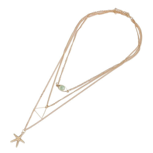 Brass Kette goldfarben dreiteilig Auge grün Dreieck Seestern fein ca.35 mm - chic - net.de