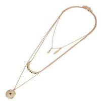 Load image into Gallery viewer, Brass Kette goldfarben dreiteilig Federn Blatt Blume Steine schwarz ca. 46cm Länge - chic - net.de
