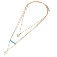 Cargar imagen en el visor de la galería, Brass Kette goldfarben dreiteilig Steine türkis Blume Blatt klein ca. 55cm Länge - chic - net.de
