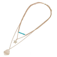 Cargar imagen en el visor de la galería, Brass Kette goldfarben dreiteilig Steine türkis Stern Blatt ca. 45cm - chic - net.de

