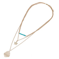 Cargar imagen en el visor de la galería, Brass Kette goldfarben dreiteilig Steine türkis Stern Blatt ca. 45cm - chic - net.de
