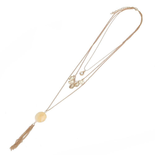 Brass Kette goldfarben dreiteilig Zirkonia Stein weiß Münz Anhänger Stein ca. 46cm Länge - chic - net.de