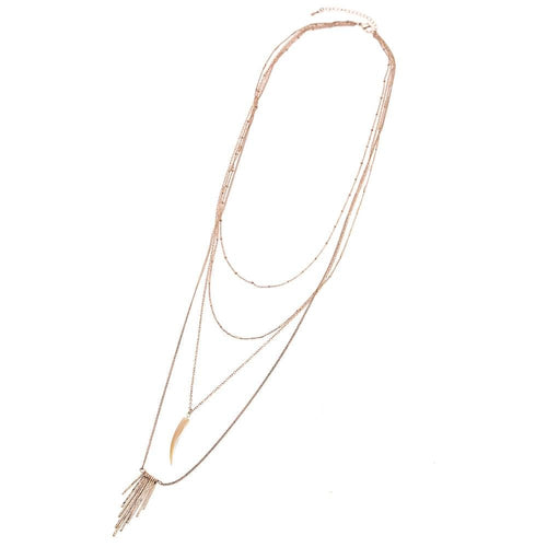 Brass Kette goldfarben fein Anhänger 3 - Teilig Horn braun Länge ca 45 cm - chic - net.de