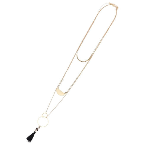 Brass Kette goldfarben fein Anhänger 3 - Teilig Ringe Steine Quaste Länge ca 45 cm - chic - net.de