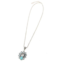 Cargar imagen en el visor de la galería, Brass Kette silbern Türkis Kristalle Stein Pfau 44 - 48 cm Blume - chic - net.de
