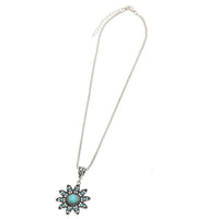 Cargar imagen en el visor de la galería, Brass Kette silbern Türkis Kristalle Stein Stern Blume 44 - 48 cm oxidiert - chic - net.de
