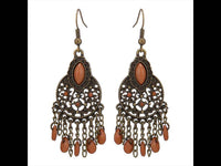 Load image into Gallery viewer, Brass Ohrringe antik golden Schnörkel rund Steine Oval braun - chic - net.de
