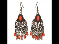 Cargar imagen en el visor de la galería, Brass Ohrringe antik golden Schnörkel rund Steine Oval orange - chic - net.de
