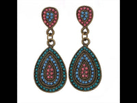 Load image into Gallery viewer, Brass Ohrringe antik golden Tropfen Kugeln pink blau türkis - chic - net.de
