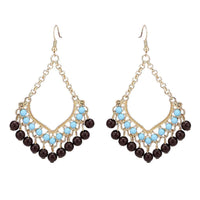 Load image into Gallery viewer, Brass Ohrringe golden glänzend halbes Herz Steine hellblau schwarz - chic - net.de
