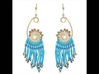 Cargar imagen en el visor de la galería, Brass Ohrringe goldfarben ethno Boho lange Fäden Spirale blau Bügelverschluss - chic - net.de
