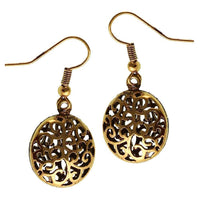 Cargar imagen en el visor de la galería, Brass Ohrringe goldfarben rund Schnörkel oxidiert - chic - net.de
