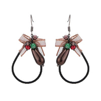 Cargar imagen en el visor de la galería, Brass Ohrringe silberfarben Tropfen Stoff schwarz Schleife braun Perlen Kugeln - chic - net.de
