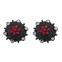 Load image into Gallery viewer, Brass Ohrstecker antik schwarz Blume Abstrakt rote Steine - chic - net.de
