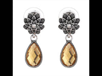 Load image into Gallery viewer, Brass Ohrstecker antik silberfarben Blume Stein Anhänger braun orange - chic - net.de
