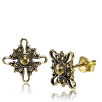 Cargar imagen en el visor de la galería, Brass Ohrstecker Kreuz Kugeln Dreiecke 13 mm antik golden - chic - net.de
