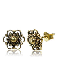 Cargar imagen en el visor de la galería, Brass Ohrstecker sechs Kreise Punkte Dreiecke 11 mm antik golden Blume - chic - net.de
