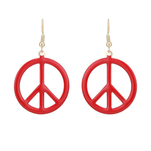 Brass Peace Zeichen Ohrringe Emaille golden rot rund Ohrhänger - chic - net.de