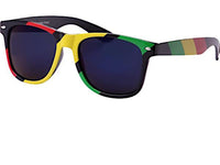 Load image into Gallery viewer, Sonnenbrille rot gelb grün Rasta Streifen Nerdbrille verspiegelt 400 UV
