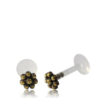 Load image into Gallery viewer, Labret Lippen Piercing Acryl Blume antik golden Brass Motiv - chic-net.de
