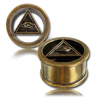 Load image into Gallery viewer, Brass Tunnel Allsehendes Auge antik golden Plug Messing Expander Schmuck - chic-net.de
