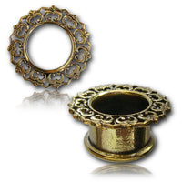 Load image into Gallery viewer, Brass Tunnel filigran Spitze gold nickelfrei Plug Organic Messing Expander Ohrschmuck Piercing - chic-net.de
