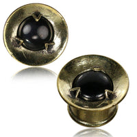 Load image into Gallery viewer, Brass Plug Trichter Onyx Stein antik golden Tunnel Organic Messing - chic-net.de
