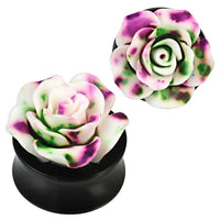 Load image into Gallery viewer, 3D Plug Acryl weiß Rose lila grün gefleckt plastisch Piercing Ohrschmuck - chic-net.de
