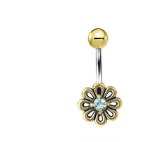 Load image into Gallery viewer, Bauchnabel Piercing Brass Edelstahl Blümchen Stein - chic-net.de
