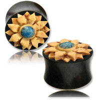 Load image into Gallery viewer, Arang Holz Plug dunkel Kokosnuss Türkis Stein Blume beige Tribal Expander Organic - chic-net.de
