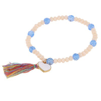 Load image into Gallery viewer, Armband Brass Emaille Herz weiß blau Rosenperlen Kristalle Quaste bunt verstellbar - chic-net.de
