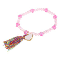 Load image into Gallery viewer, Armband Brass Emaille Herz weiß rosa Rosenperlen Kristalle Quaste bunt verstellbar - chic-net.de
