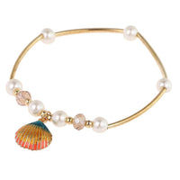 Load image into Gallery viewer, Armband Brass golden orange blau Perlen Muschel Kristalle verstellbar - chic-net.de
