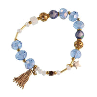 Load image into Gallery viewer, Armband golden Stein Kristall Brass Perlen blau grün weiß Stern Quaste verstellbar - chic-net.de
