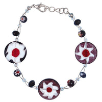 Load image into Gallery viewer, Armband Muranoglas Glasperlen schwarz bunt Blumen Scheiben Perlen 18-20 cm nickelfrei Glitzer - chic-net.de
